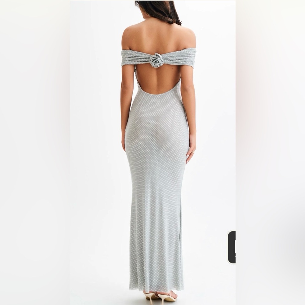 Meshki Diamanté silver maxi dress M glittery sequins - Picture 5 of 16